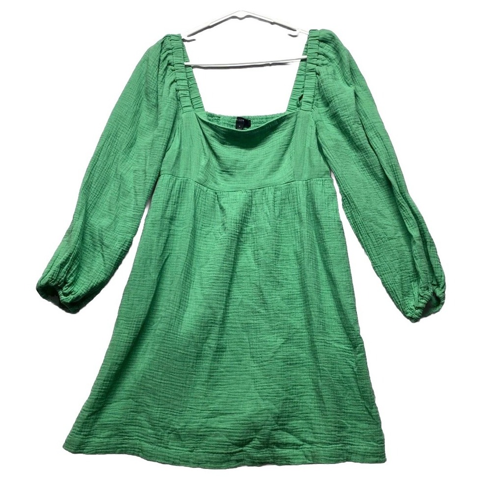 J. Crew Mini Babydoll Dress Womens Small Green Textured Cotton Smocked Chest